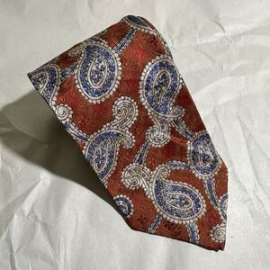 ROBERT TALBOTT Seven Fold Tie Silk Red Orange Geometric Paisley 61"x3.5"